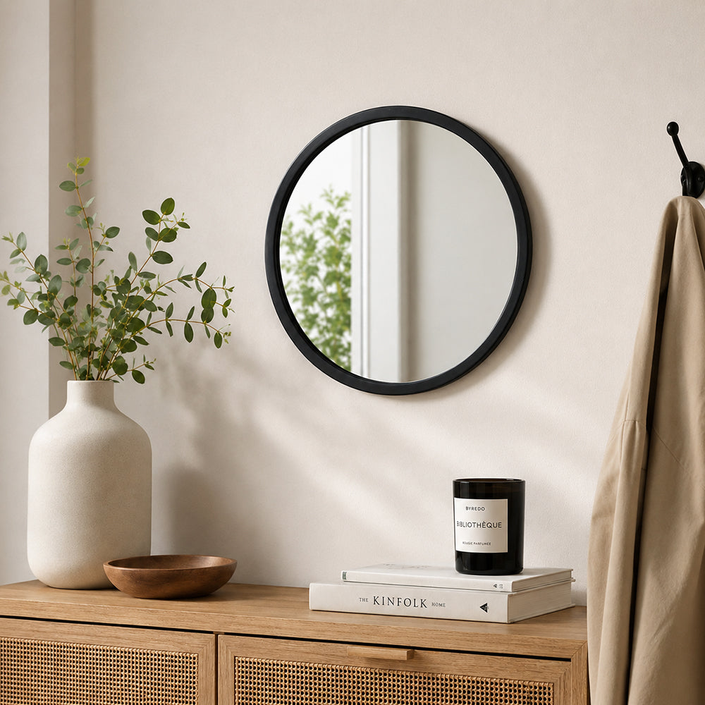 Wall Mirror With Metal Frame, Medium - Black
