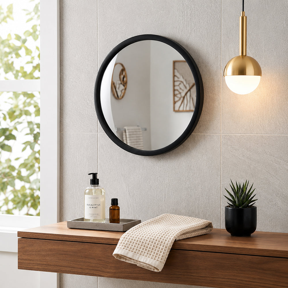 Wall Mirror With Metal Frame, Medium - Black