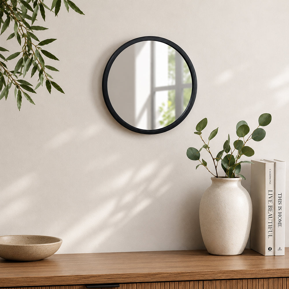 Wall Mirror With Metal Frame, Medium - Black