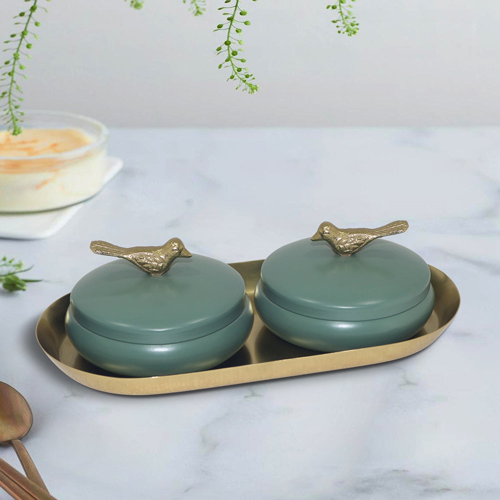 Metalsmith 2 Decorative Dryfruit Boxes With 1 Tray I Multipurpose Containers With Lid For Storing Snacks, Dryfruits, Pickels, Cookies