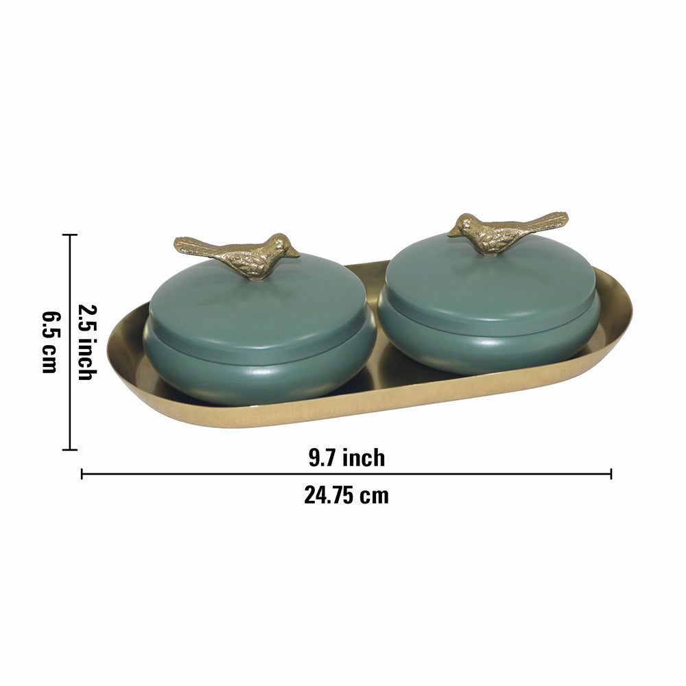 Metalsmith 2 Decorative Dryfruit Boxes With 1 Tray I Multipurpose Containers With Lid For Storing Snacks, Dryfruits, Pickels, Cookies