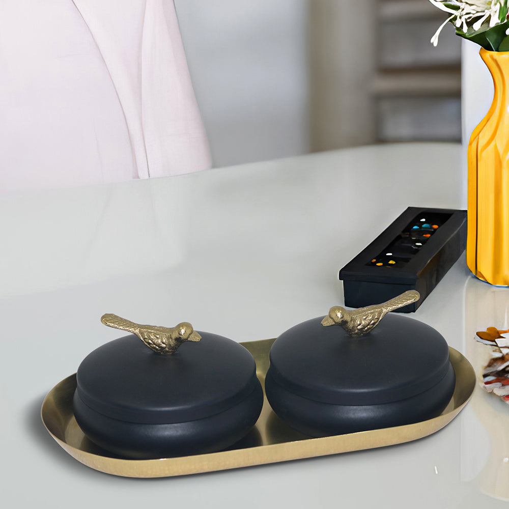 Metalsmith 2 Decorative Dryfruit Boxes With 1 Tray I Multipurpose Containers With Lid For Storing Snacks, Dryfruits, Pickels, Cookies