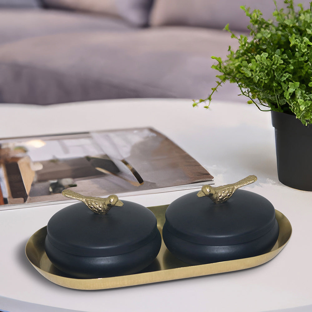 Metalsmith 2 Decorative Dryfruit Boxes With 1 Tray I Multipurpose Containers With Lid For Storing Snacks, Dryfruits, Pickels, Cookies