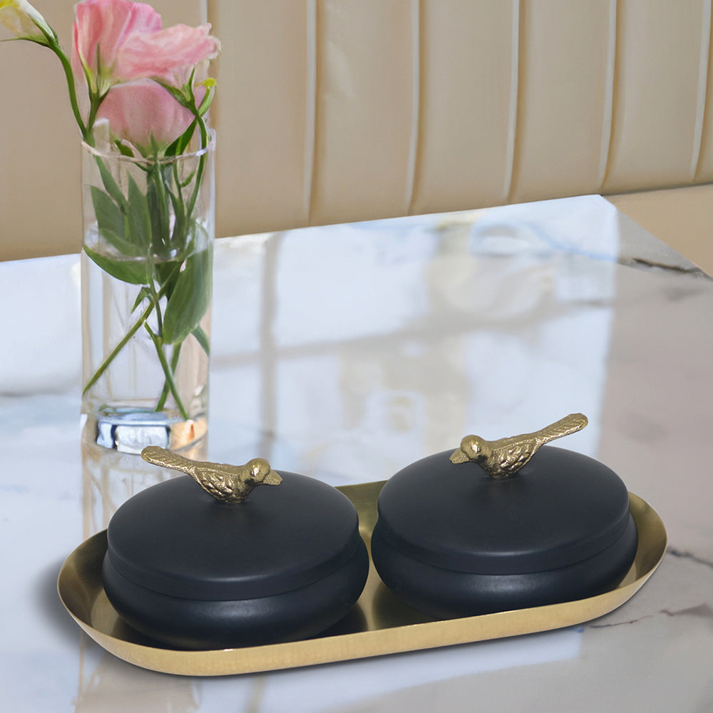 Metalsmith 2 Decorative Dryfruit Boxes With 1 Tray I Multipurpose Containers With Lid For Storing Snacks, Dryfruits, Pickels, Cookies