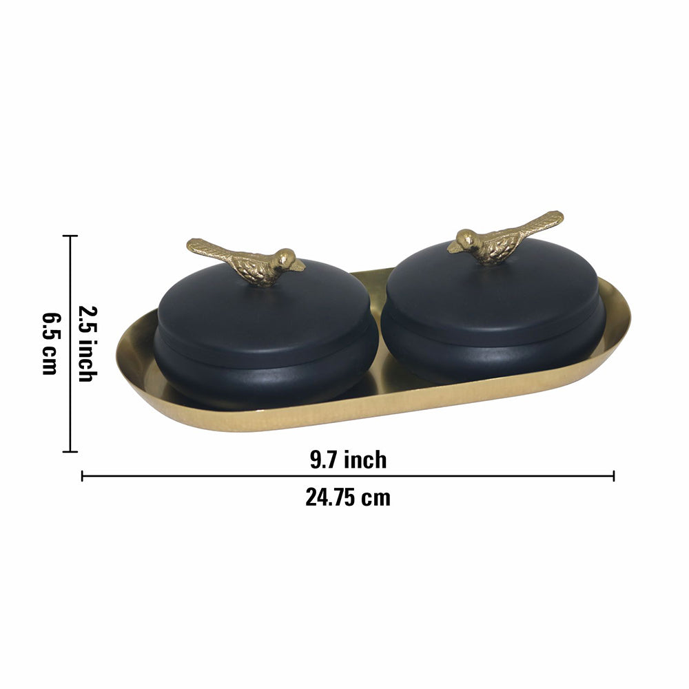 Metalsmith 2 Decorative Dryfruit Boxes With 1 Tray I Multipurpose Containers With Lid For Storing Snacks, Dryfruits, Pickels, Cookies