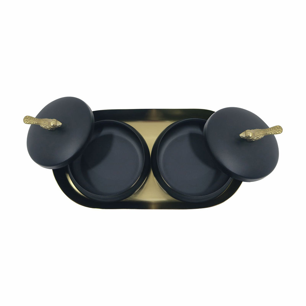 Metalsmith 2 Decorative Dryfruit Boxes With 1 Tray I Multipurpose Containers With Lid For Storing Snacks, Dryfruits, Pickels, Cookies