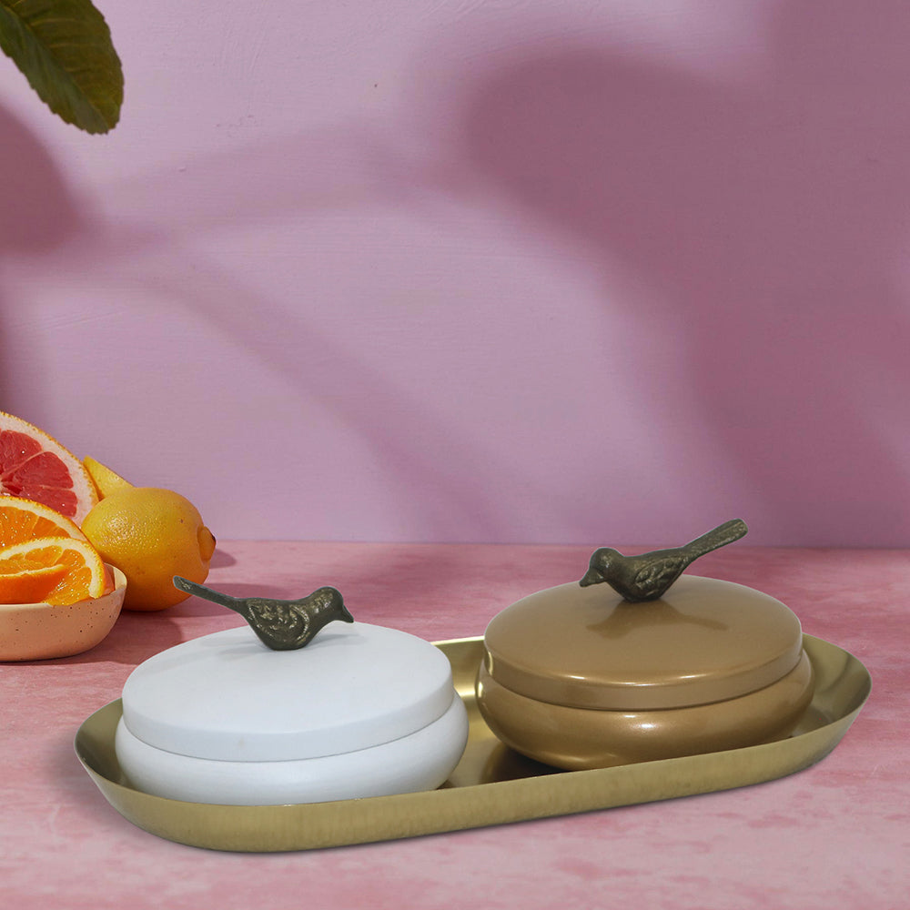 Metalsmith 2 Decorative Dryfruit Boxes With 1 Tray I Multipurpose Containers With Lid For Storing Snacks, Dryfruits, Pickels, Cookies