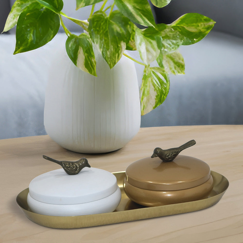 Metalsmith 2 Decorative Dryfruit Boxes With 1 Tray I Multipurpose Containers With Lid For Storing Snacks, Dryfruits, Pickels, Cookies