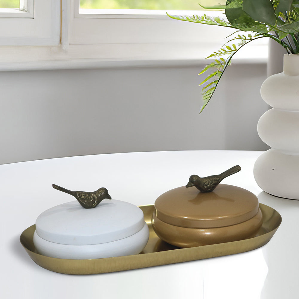 Metalsmith 2 Decorative Dryfruit Boxes With 1 Tray I Multipurpose Containers With Lid For Storing Snacks, Dryfruits, Pickels, Cookies