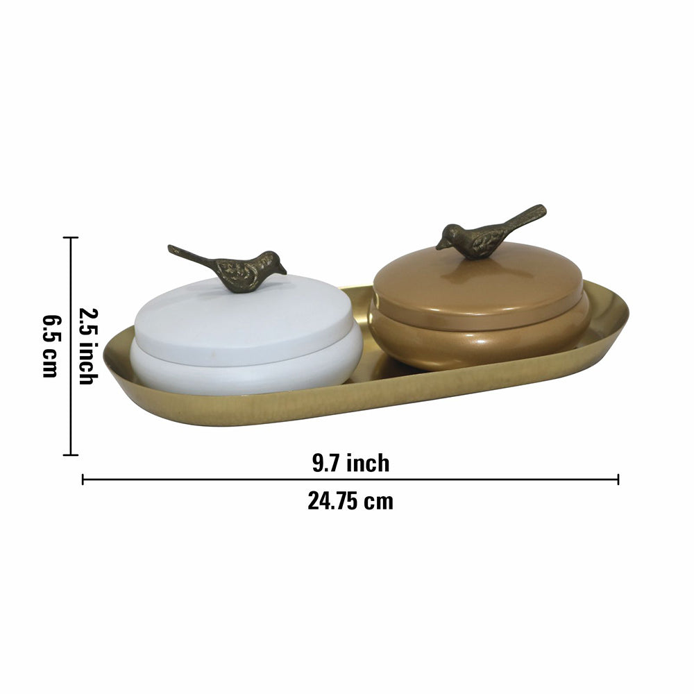 Metalsmith 2 Decorative Dryfruit Boxes With 1 Tray I Multipurpose Containers With Lid For Storing Snacks, Dryfruits, Pickels, Cookies