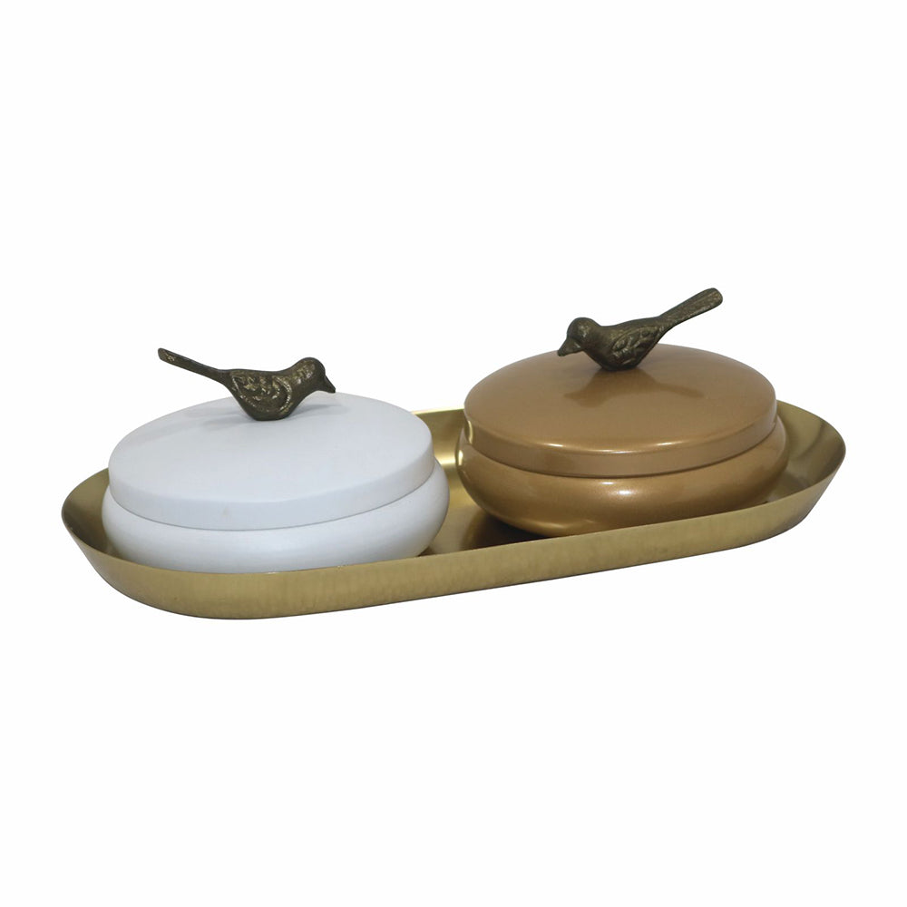 Metalsmith 2 Decorative Dryfruit Boxes With 1 Tray I Multipurpose Containers With Lid For Storing Snacks, Dryfruits, Pickels, Cookies