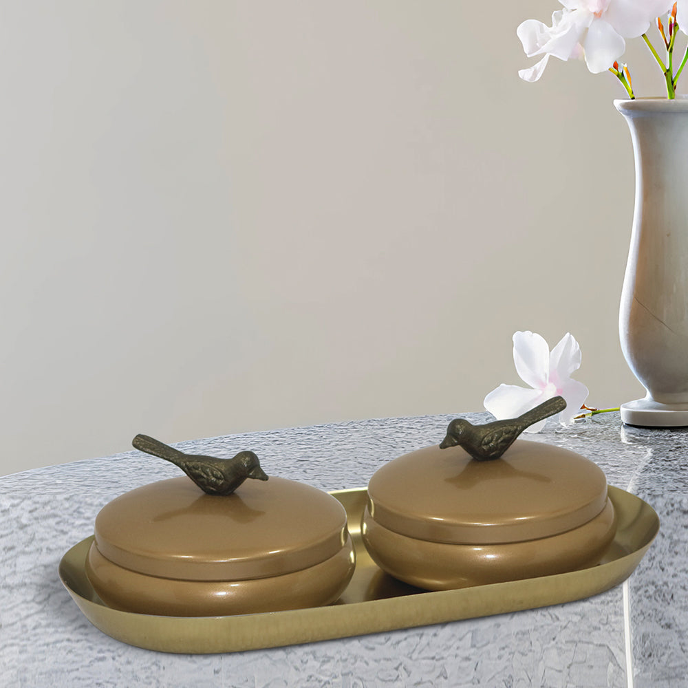 Metalsmith 2 Decorative Dryfruit Boxes With 1 Tray I Multipurpose Containers With Lid For Storing Snacks, Dryfruits, Pickels, Cookies