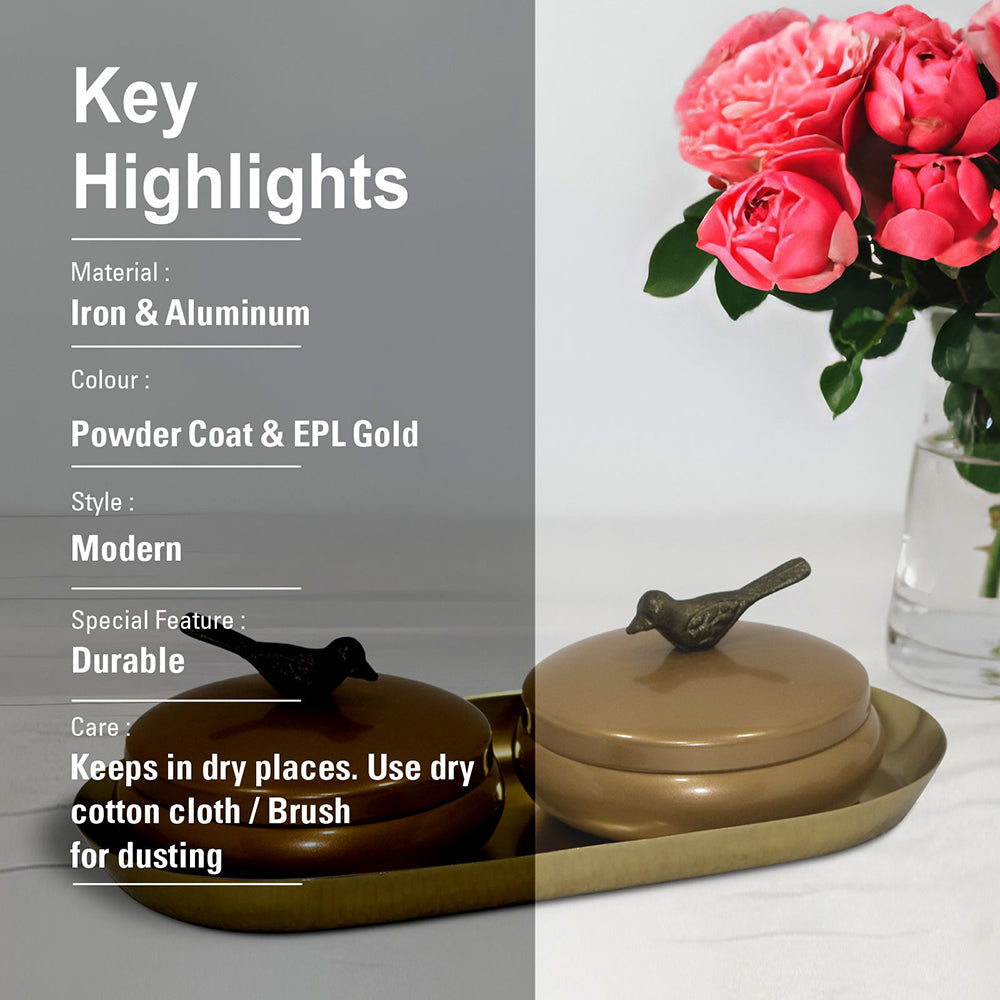 Metalsmith 2 Decorative Dryfruit Boxes With 1 Tray I Multipurpose Containers With Lid For Storing Snacks, Dryfruits, Pickels, Cookies