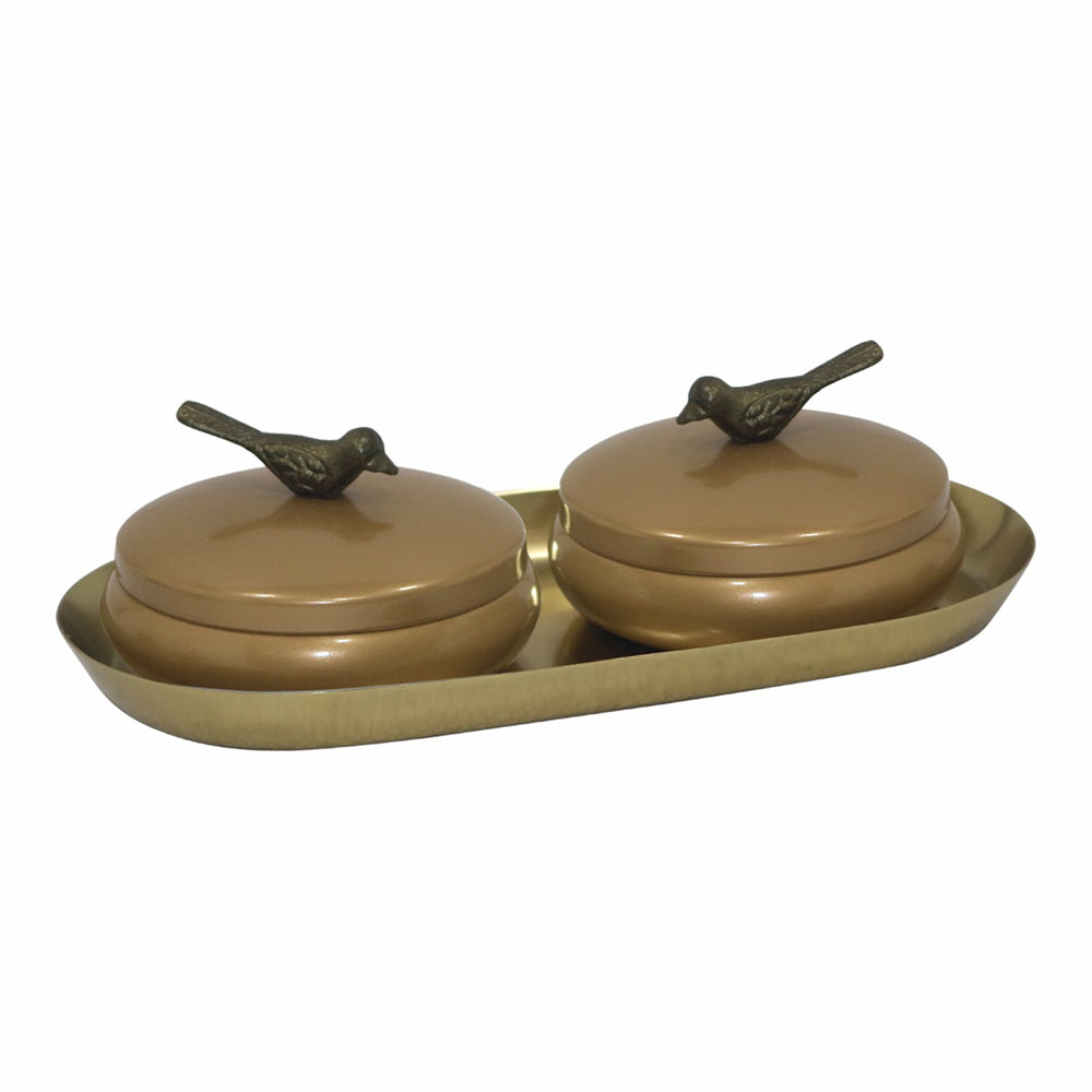 Metalsmith 2 Decorative Dryfruit Boxes With 1 Tray I Multipurpose Containers With Lid For Storing Snacks, Dryfruits, Pickels, Cookies