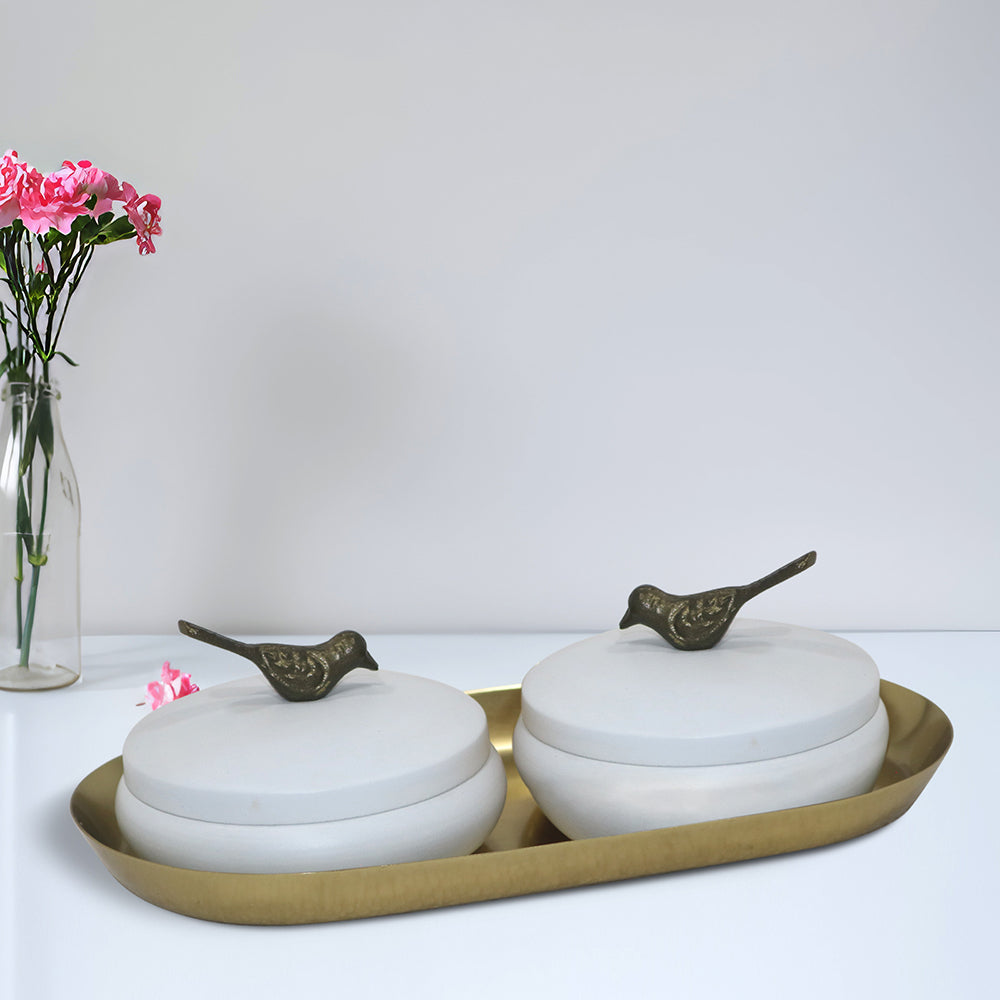 Metalsmith 2 Decorative Dryfruit Boxes With 1 Tray I Multipurpose Containers With Lid For Storing Snacks, Dryfruits, Pickels, Cookies