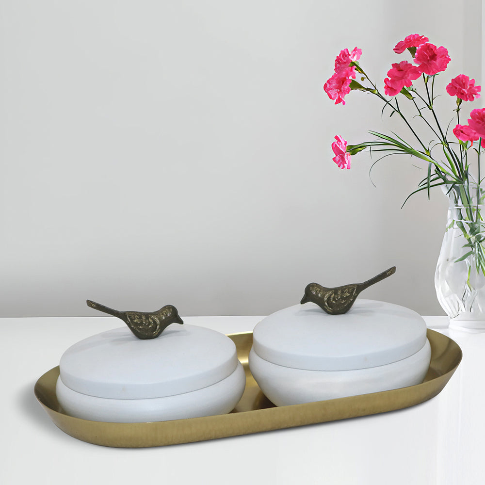 Metalsmith 2 Decorative Dryfruit Boxes With 1 Tray I Multipurpose Containers With Lid For Storing Snacks, Dryfruits, Pickels, Cookies