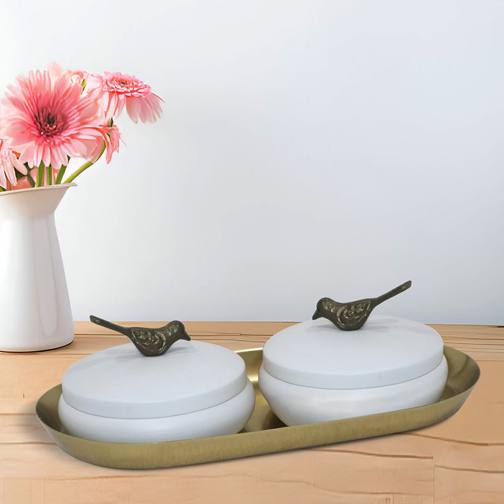 Metalsmith 2 Decorative Dryfruit Boxes With 1 Tray I Multipurpose Containers With Lid For Storing Snacks, Dryfruits, Pickels, Cookies