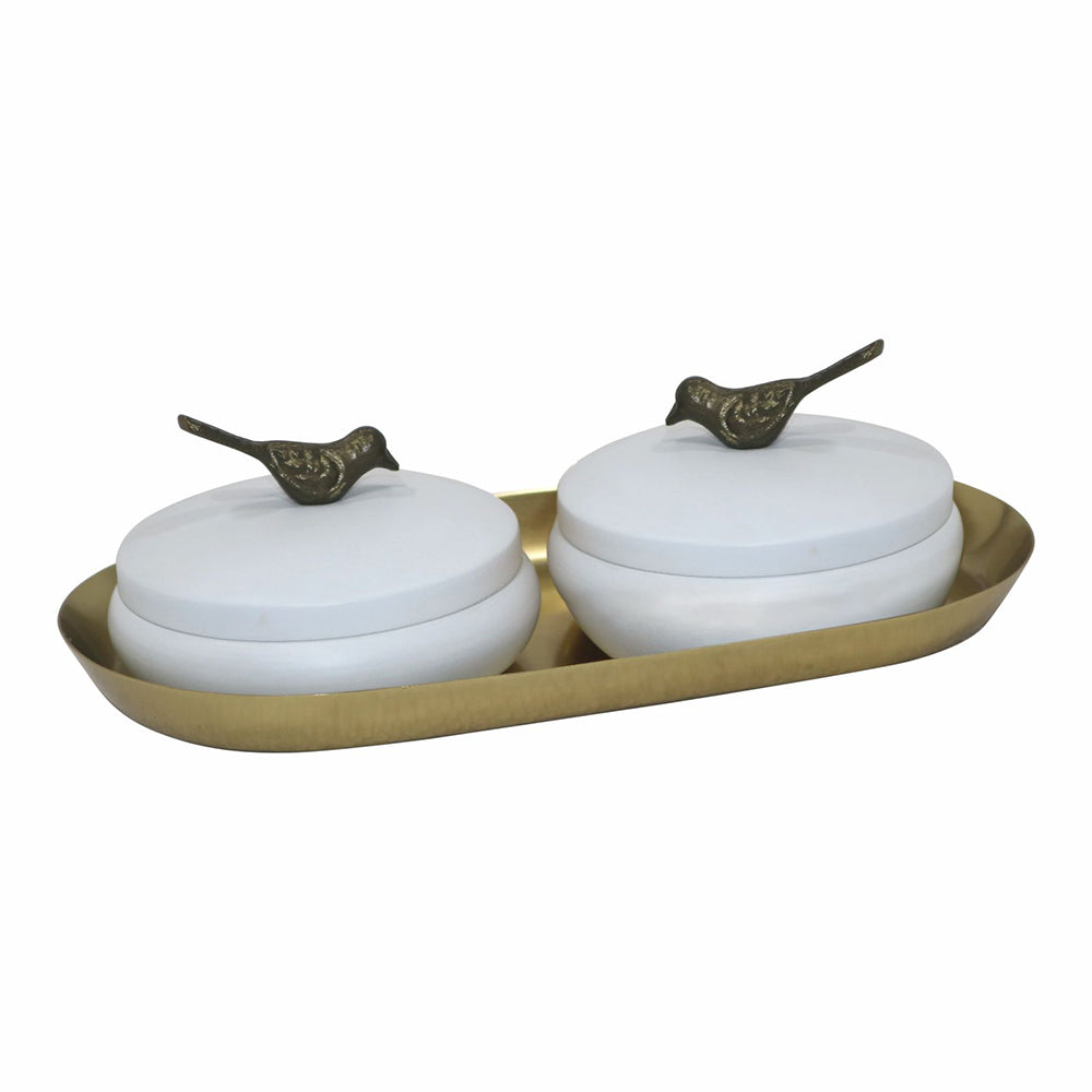 Metalsmith 2 Decorative Dryfruit Boxes With 1 Tray I Multipurpose Containers With Lid For Storing Snacks, Dryfruits, Pickels, Cookies