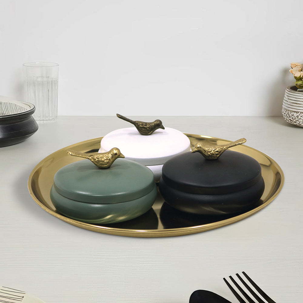 Metalsmith 2 Decorative Dryfruit Boxes With 1 Tray I Multipurpose Containers With Lid For Storing Snacks, Dryfruits, Pickels, Cookies