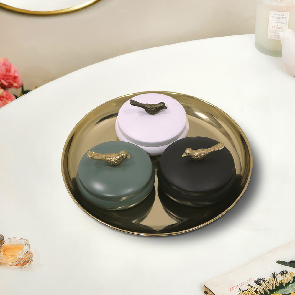 Metalsmith 2 Decorative Dryfruit Boxes With 1 Tray I Multipurpose Containers With Lid For Storing Snacks, Dryfruits, Pickels, Cookies