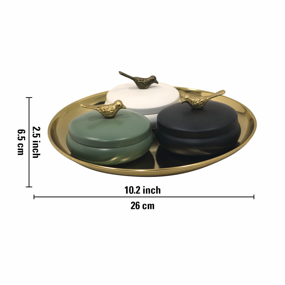 Metalsmith 2 Decorative Dryfruit Boxes With 1 Tray I Multipurpose Containers With Lid For Storing Snacks, Dryfruits, Pickels, Cookies