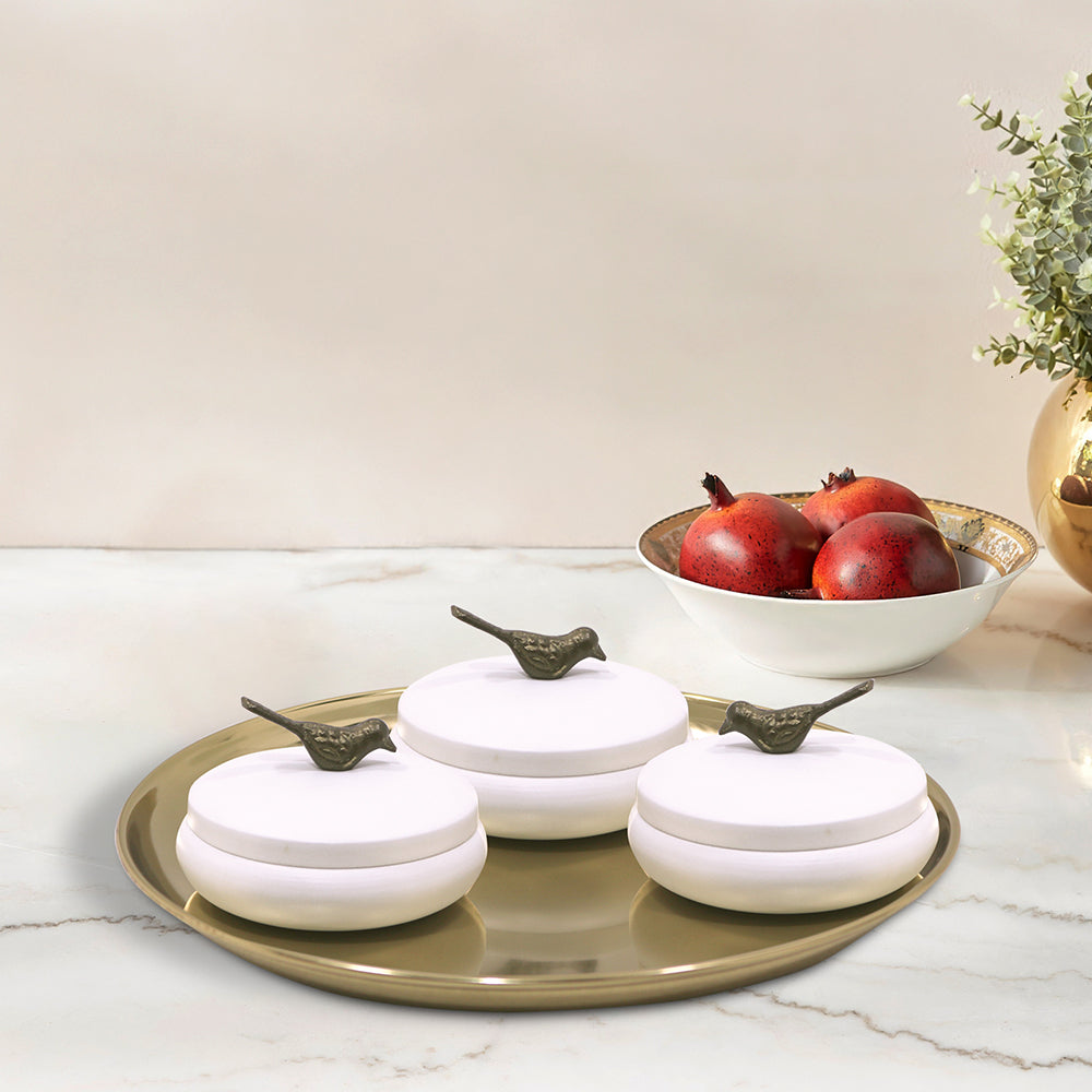 Metalsmith 2 Decorative Dryfruit Boxes With 1 Tray I Multipurpose Containers With Lid For Storing Snacks, Dryfruits, Pickels, Cookies