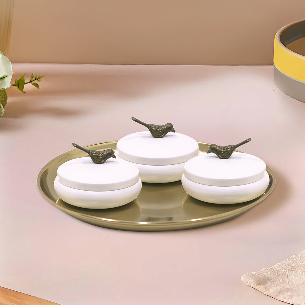 Metalsmith 2 Decorative Dryfruit Boxes With 1 Tray I Multipurpose Containers With Lid For Storing Snacks, Dryfruits, Pickels, Cookies