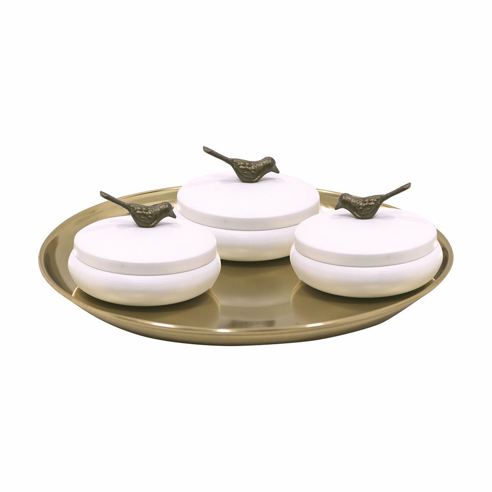 Metalsmith 2 Decorative Dryfruit Boxes With 1 Tray I Multipurpose Containers With Lid For Storing Snacks, Dryfruits, Pickels, Cookies