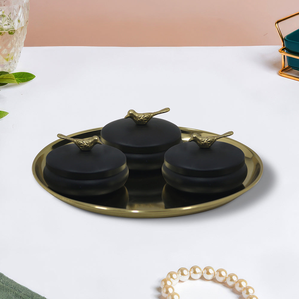 Metalsmith 2 Decorative Dryfruit Boxes With 1 Tray I Multipurpose Containers With Lid For Storing Snacks, Dryfruits, Pickels, Cookies