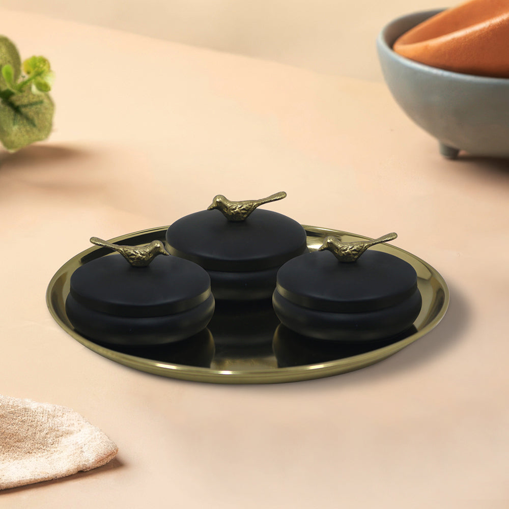 Metalsmith 2 Decorative Dryfruit Boxes With 1 Tray I Multipurpose Containers With Lid For Storing Snacks, Dryfruits, Pickels, Cookies