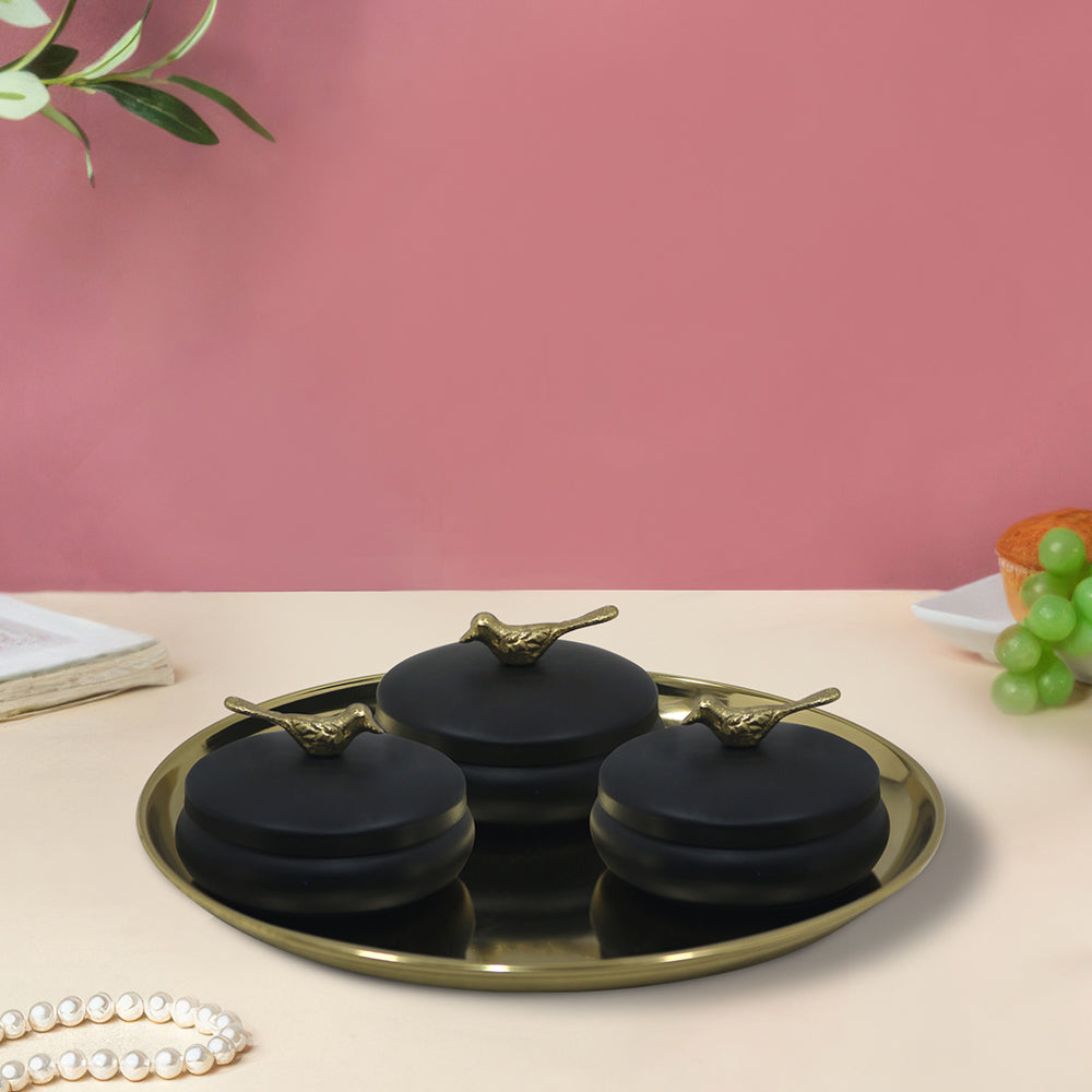 Metalsmith 2 Decorative Dryfruit Boxes With 1 Tray I Multipurpose Containers With Lid For Storing Snacks, Dryfruits, Pickels, Cookies