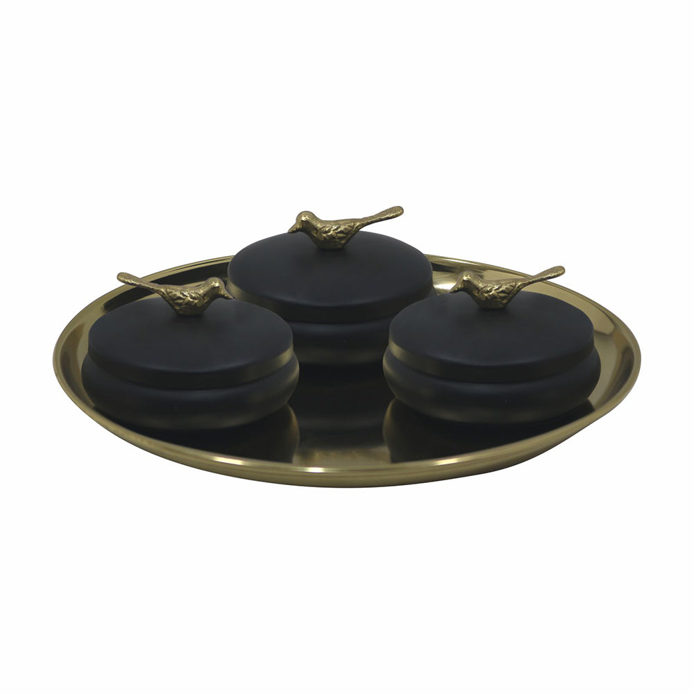 Metalsmith 2 Decorative Dryfruit Boxes With 1 Tray I Multipurpose Containers With Lid For Storing Snacks, Dryfruits, Pickels, Cookies