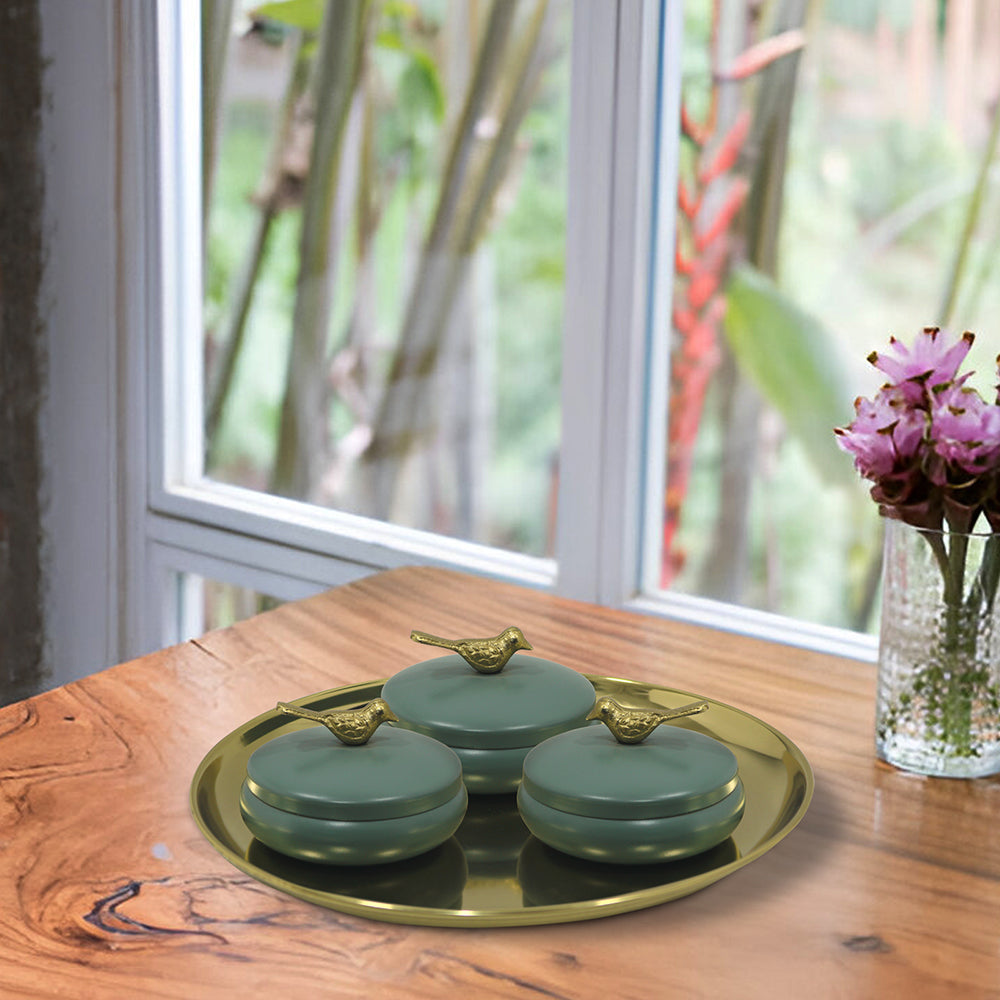 Metalsmith 2 Decorative Dryfruit Boxes With 1 Tray I Multipurpose Containers With Lid For Storing Snacks, Dryfruits, Pickels, Cookies