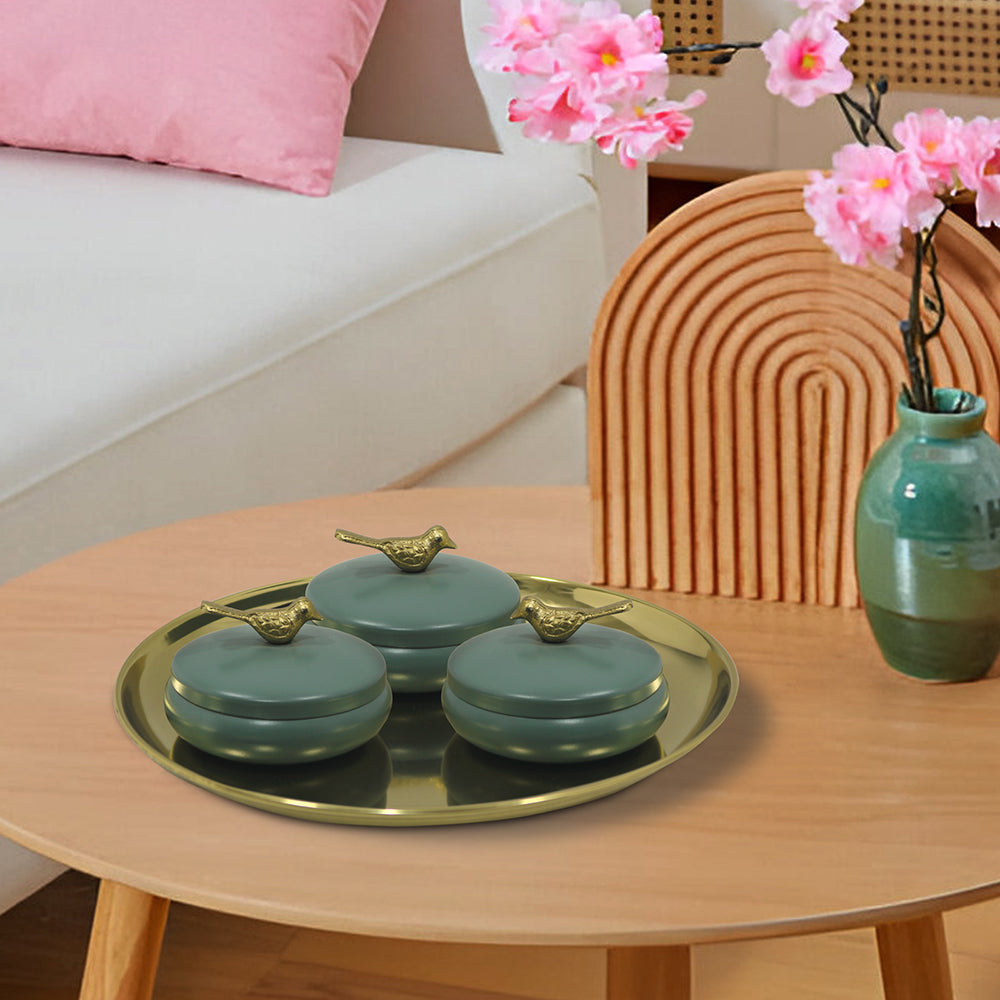 Metalsmith 2 Decorative Dryfruit Boxes With 1 Tray I Multipurpose Containers With Lid For Storing Snacks, Dryfruits, Pickels, Cookies