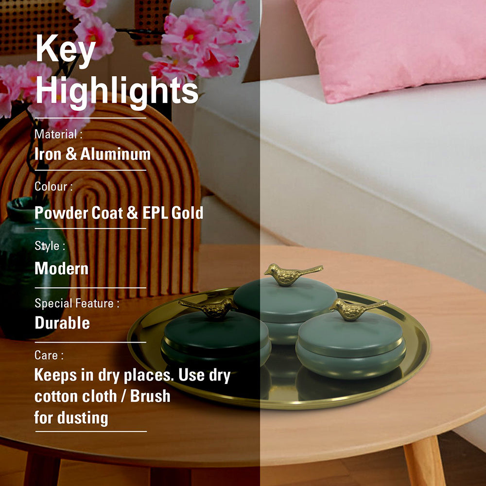 Metalsmith 2 Decorative Dryfruit Boxes With 1 Tray I Multipurpose Containers With Lid For Storing Snacks, Dryfruits, Pickels, Cookies