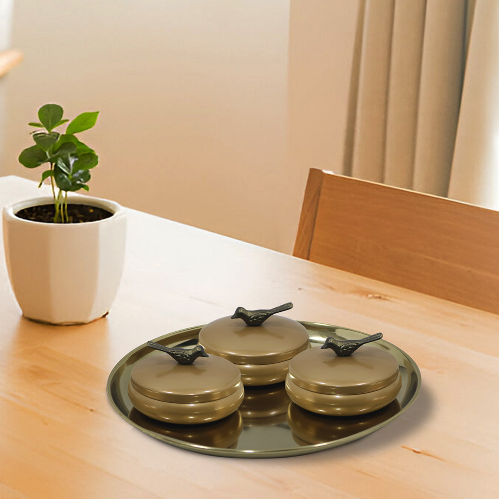 Metalsmith 2 Decorative Dryfruit Boxes With 1 Tray I Multipurpose Containers With Lid For Storing Snacks, Dryfruits, Pickels, Cookies