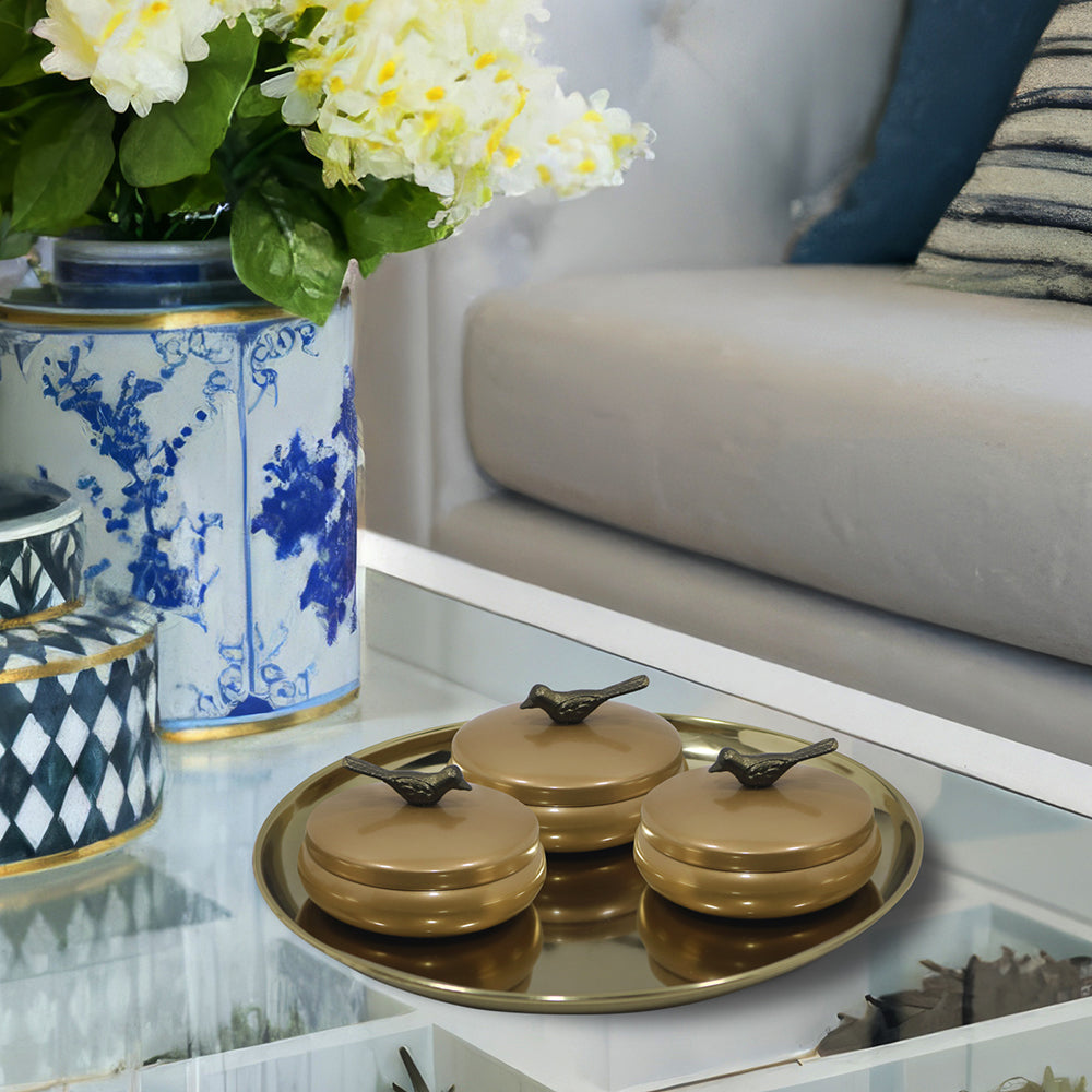 Metalsmith 2 Decorative Dryfruit Boxes With 1 Tray I Multipurpose Containers With Lid For Storing Snacks, Dryfruits, Pickels, Cookies