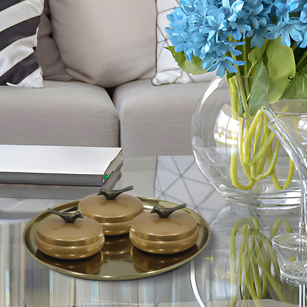 Metalsmith 2 Decorative Dryfruit Boxes With 1 Tray I Multipurpose Containers With Lid For Storing Snacks, Dryfruits, Pickels, Cookies