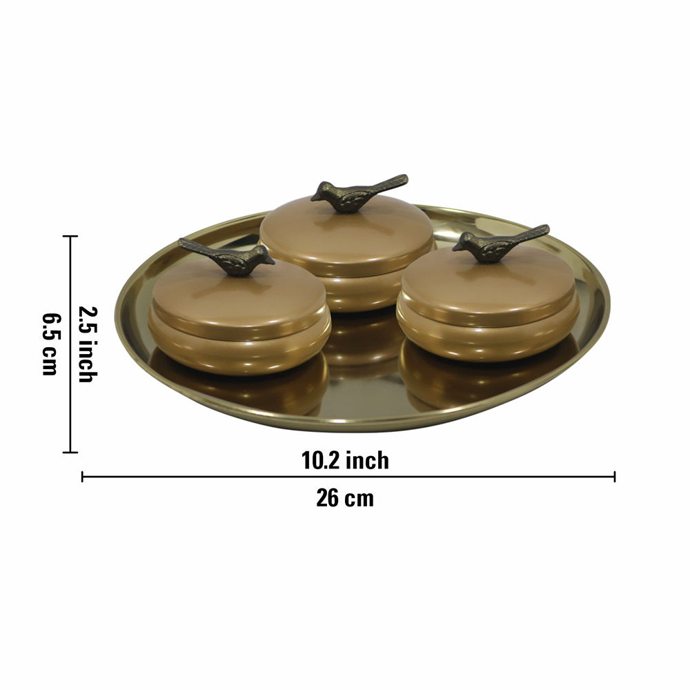 Metalsmith 2 Decorative Dryfruit Boxes With 1 Tray I Multipurpose Containers With Lid For Storing Snacks, Dryfruits, Pickels, Cookies