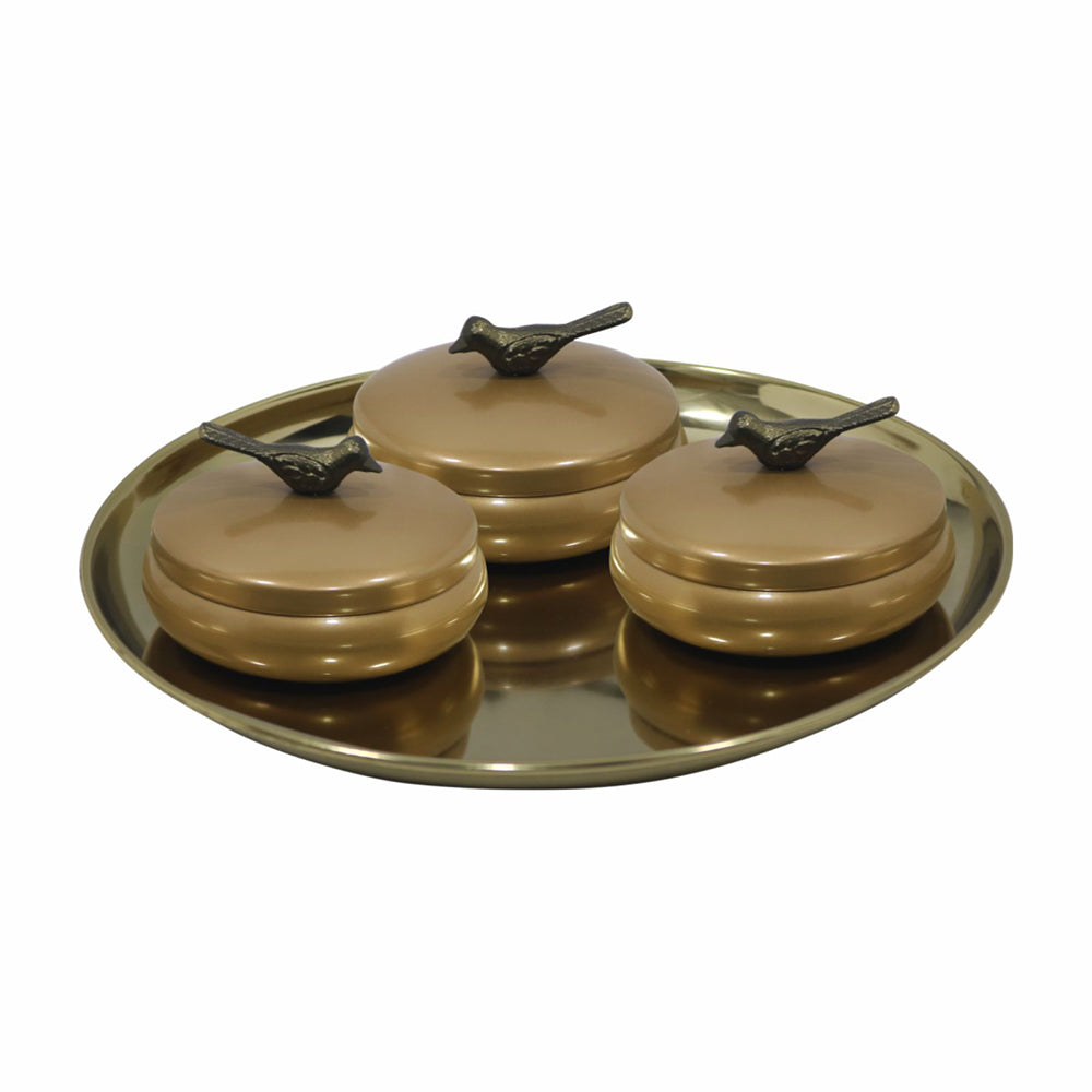 Metalsmith 2 Decorative Dryfruit Boxes With 1 Tray I Multipurpose Containers With Lid For Storing Snacks, Dryfruits, Pickels, Cookies