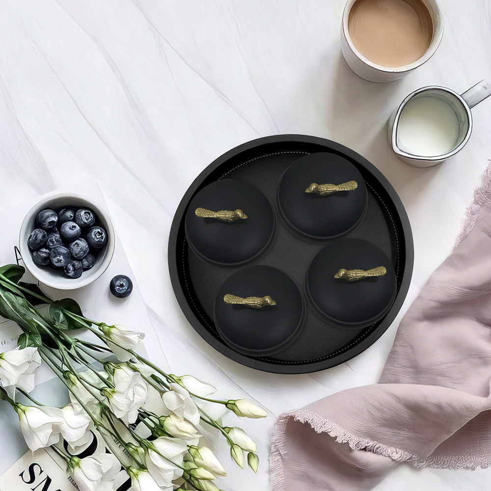 Wooden Black Tray With Four Box For Home , Kitchen , Office