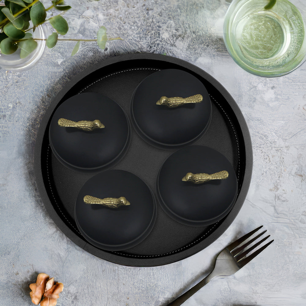 Wooden Black Tray With Four Box For Home , Kitchen , Office