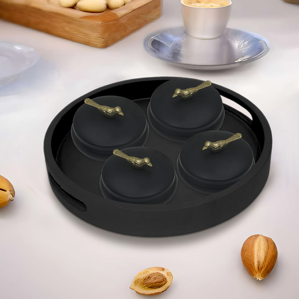 Wooden Black Tray With Four Box For Home , Kitchen , Office