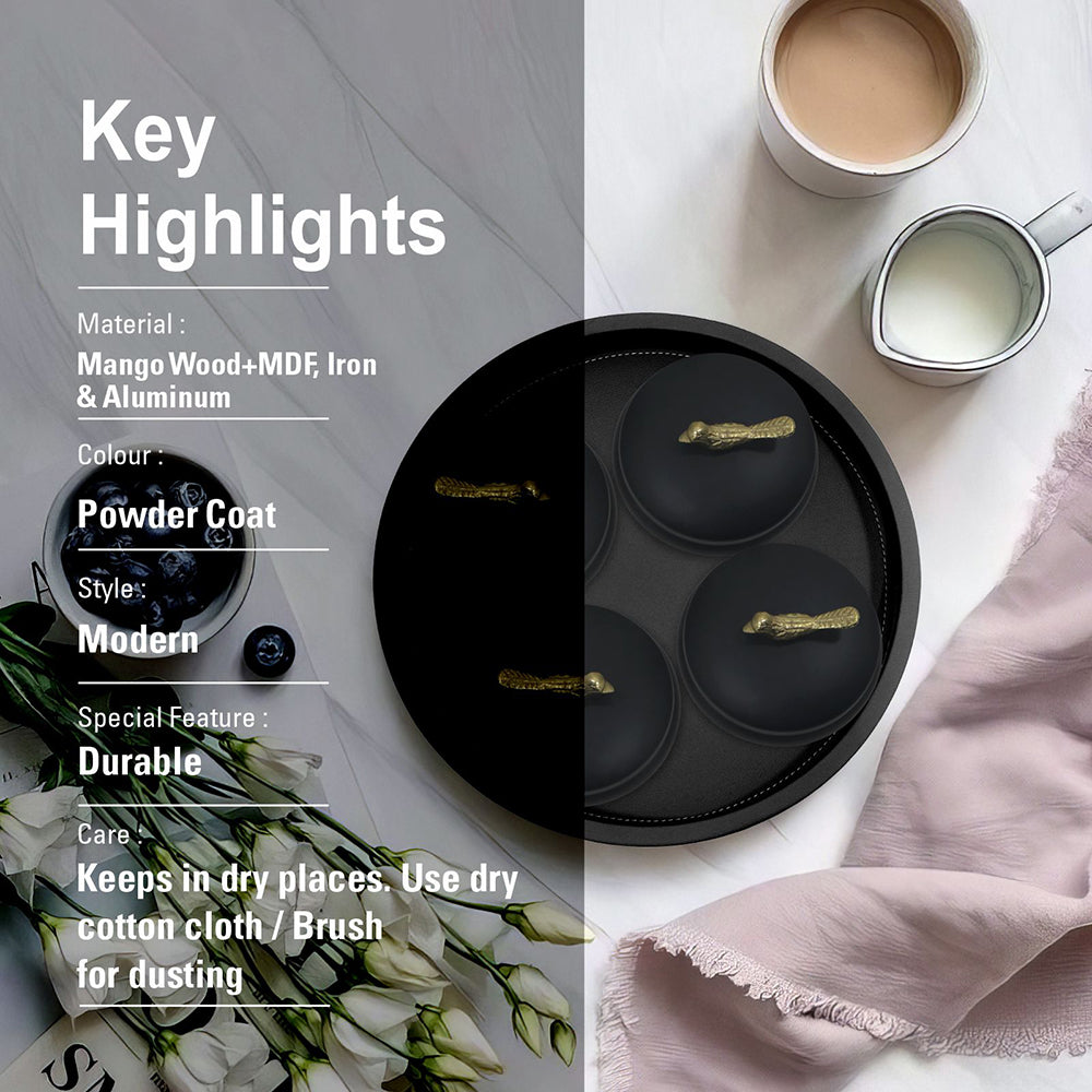 Wooden Black Tray With Four Box For Home , Kitchen , Office