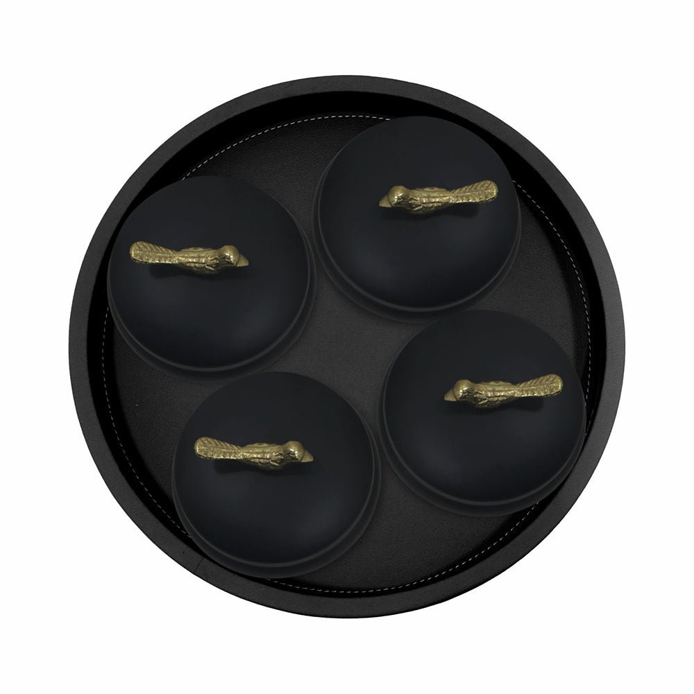 Wooden Black Tray With Four Box For Home , Kitchen , Office