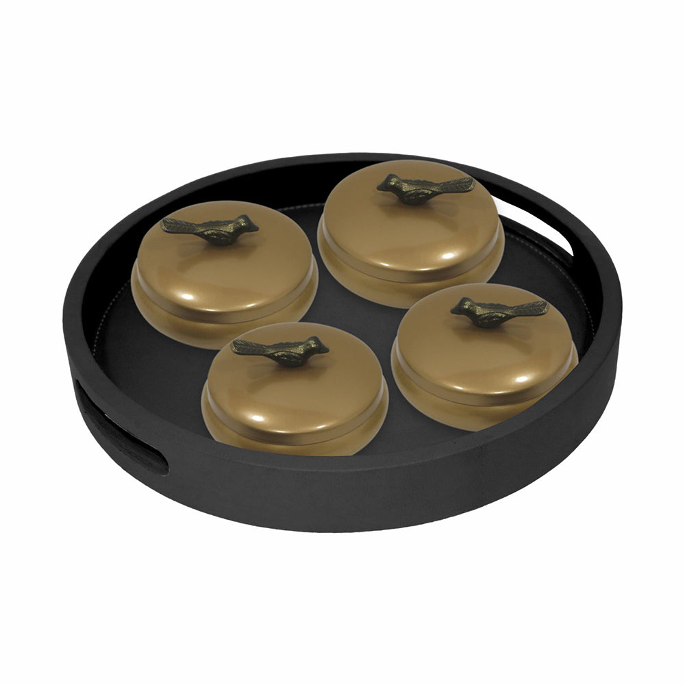 Wooden Black Tray With Four Box For Home , Kitchen , Office