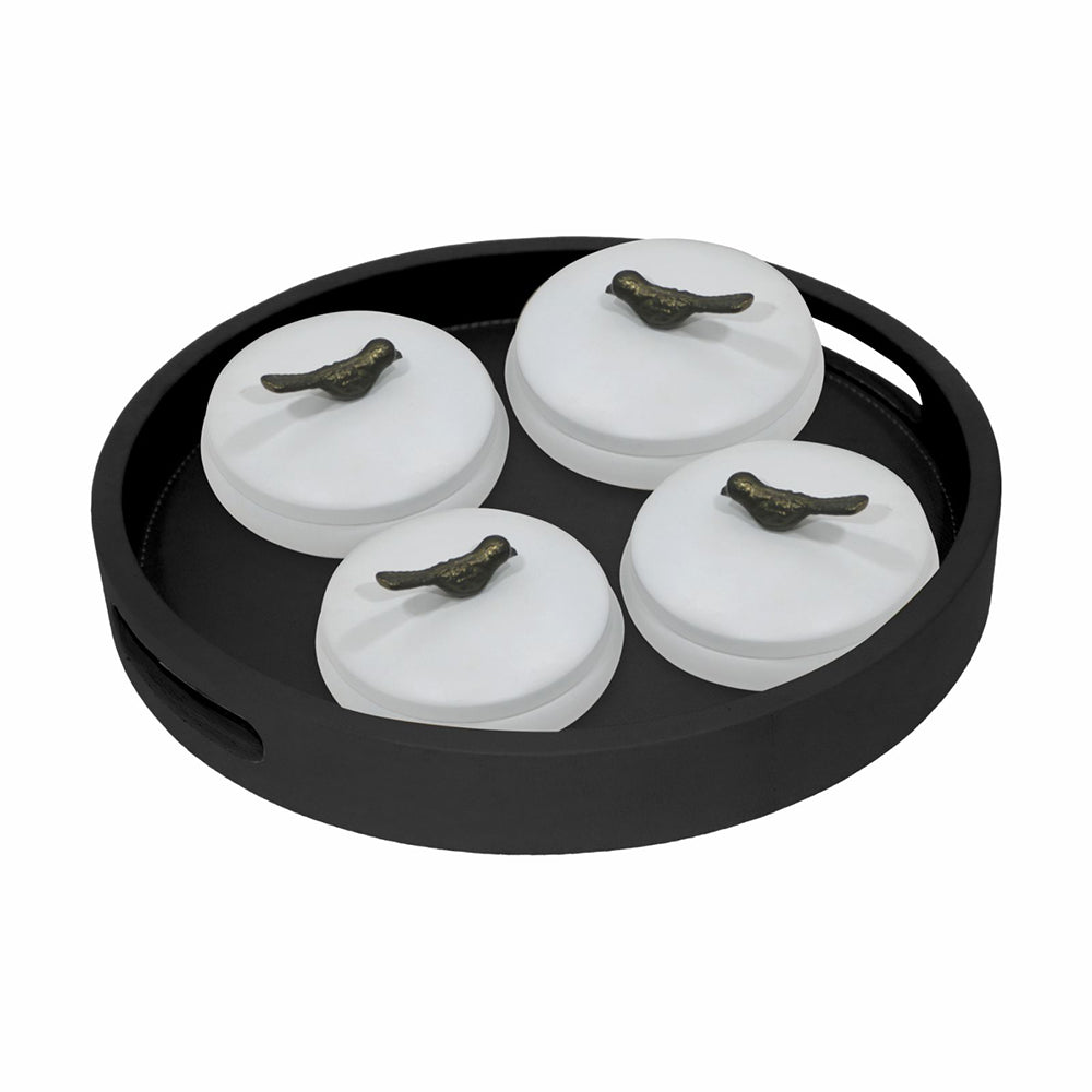 Wooden Black Tray With Four Box For Home , Kitchen , Office