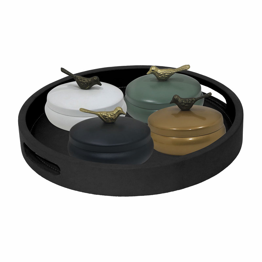 Wooden Black Tray With Four Box For Home , Kitchen , Office