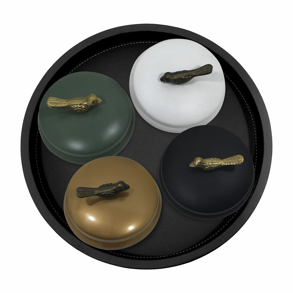 Wooden Black Tray With Four Box For Home , Kitchen , Office