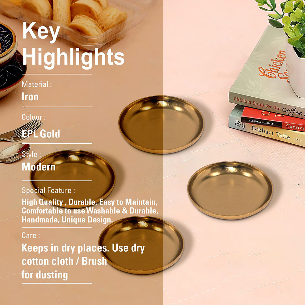 Iron Set of 4 Silver Metal Round Coasters